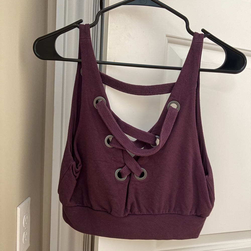 ALO Yoga Plum Lace-Up Crop Top